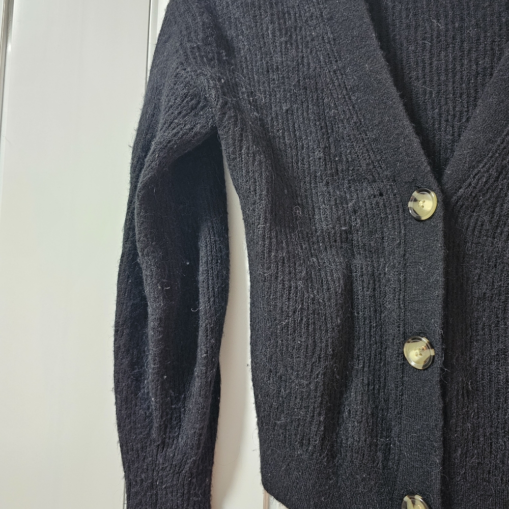 Quince Black Alpaca Bell Sleeve Cardigan Sweater Button - Picture 6 of 9